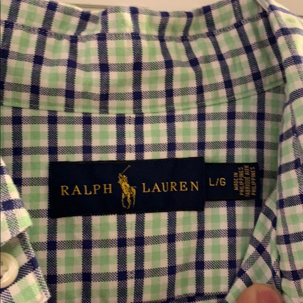 Polo Ralph Lauren Button Down Patterned Green Blue - image 2